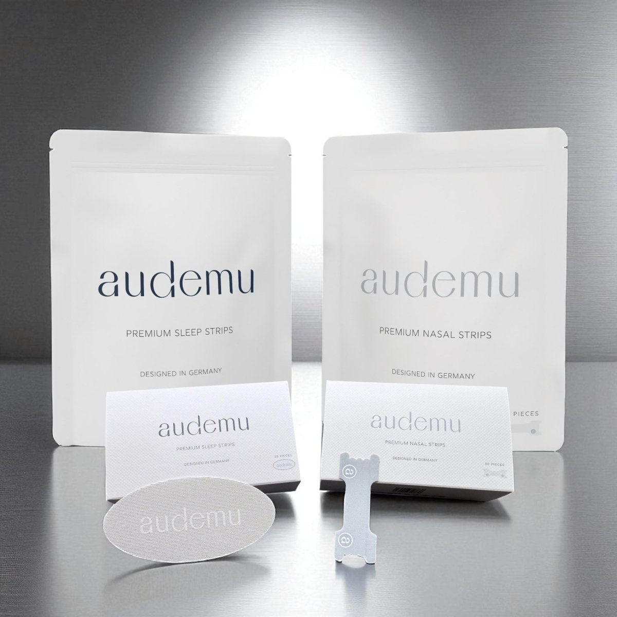 Audemu Breathing is Life Bundle – Nasal Strips mit Seidenoberfläche und Sleep Strips aus Bambusfaser, hypoallergen, wasserresistent, Luxus Magnetbox inklusive. Jeweils 30er Boxen und 60er Packungen