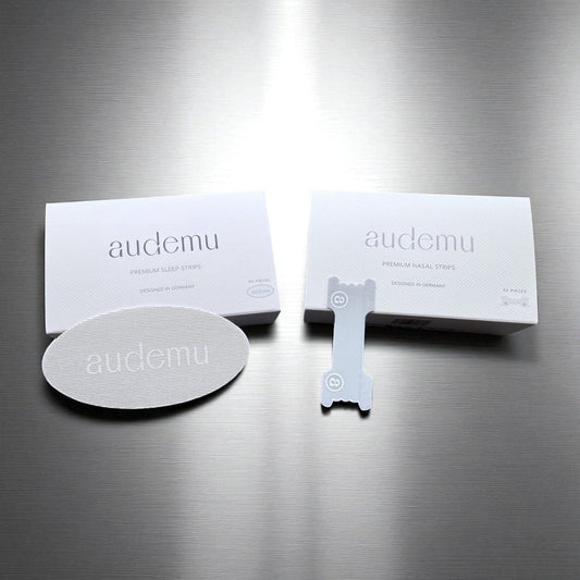 Audemu Sleep Strips – Kombination aus nachhaltigem Nachfüllpack und luxuriöser Magnetbox, hautfreundliches Mundtape für erholsame Nächte.