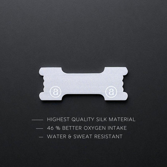 Audemu Nasal Strip aus hochwertiger Seide – hypoallergen, stark haftend, wasser- und schweißresistent, verbessert die Sauerstoffaufnahme und unterstützt freie Nasenatmung.