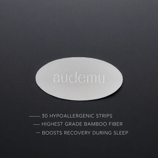 Audemu Sleep Strip – Premium Mundtape aus hypoallergener Bambusfaser, unterstützt Nasenatmung, verhindert Mundatmung und fördert Regeneration im Schlaf.